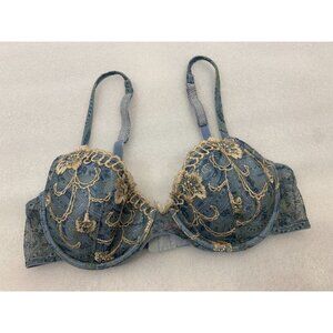 Body One Bra Womens 34B Blue Casual Sexy Lace